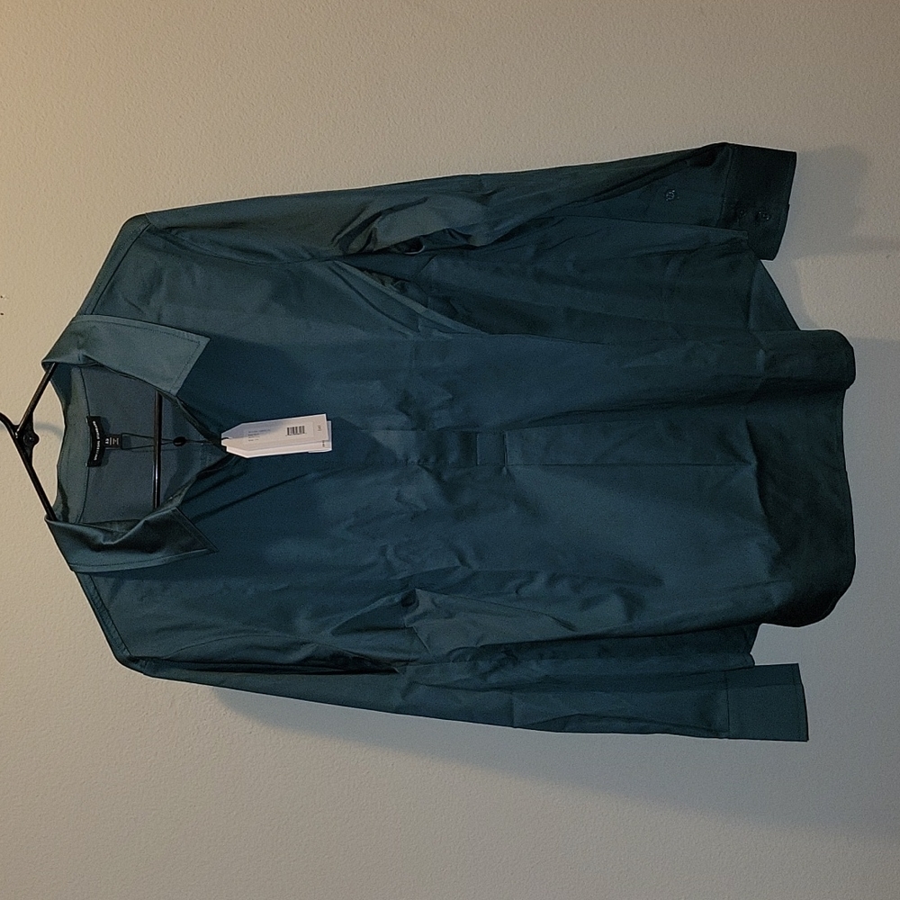 UNIVERSAL STANDARD Top XS 10-12 Elbe Classic Half Button Shirt Silver Pine NWT